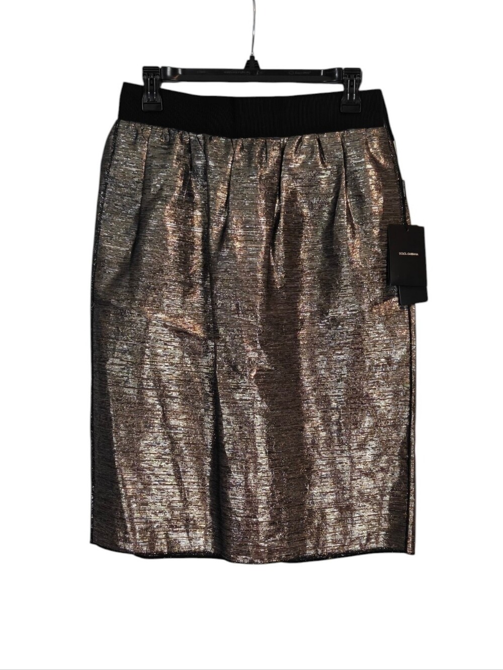 DOLCE & GABBANA NWT Designer Silver and Gold Metallic Silk Skirt Size 44 - Picture 1 of 16